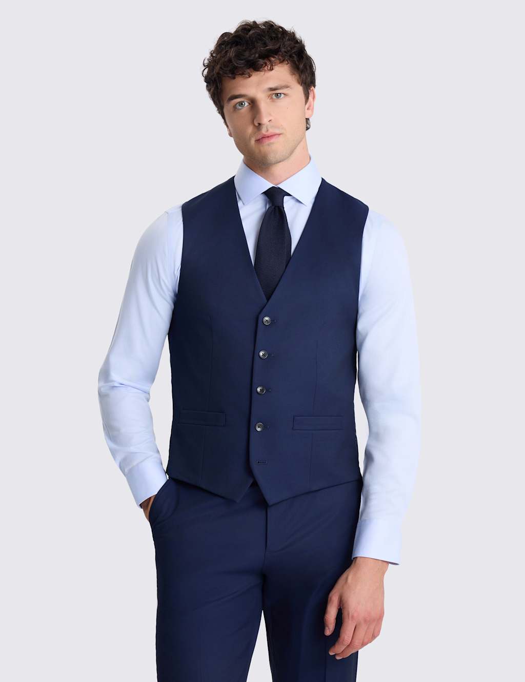 Moss Men's Tailored Fit Stretch Waistcoat - 46 - Dark Navy - Available at M&S