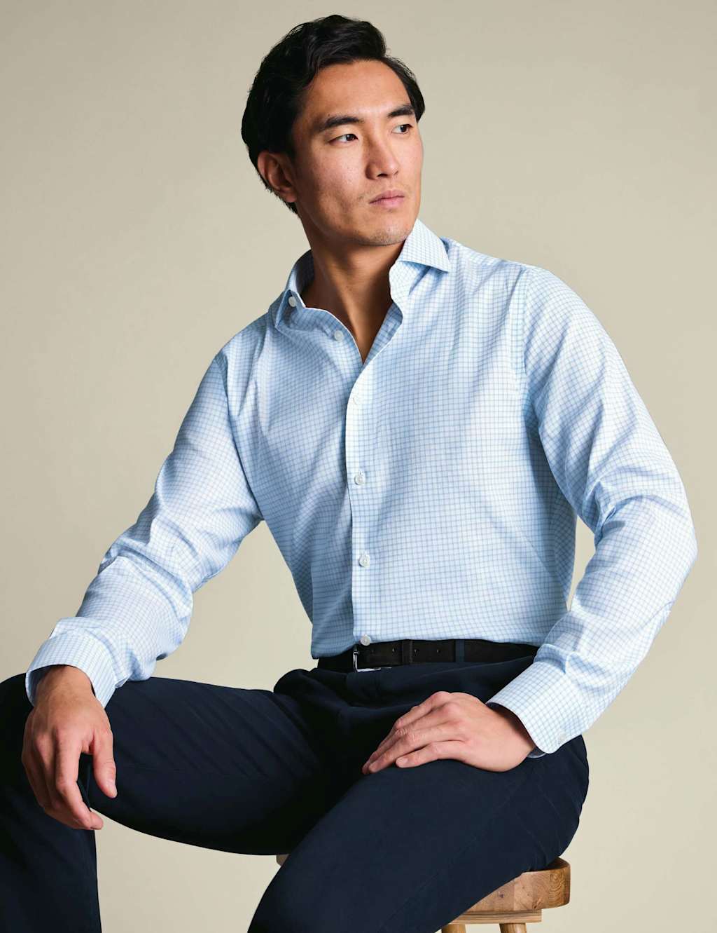 Charles Tyrwhitt Men's Non Iron Performance Twill Check Shirt - 16/34in - Blue Mix - Available at M&S
