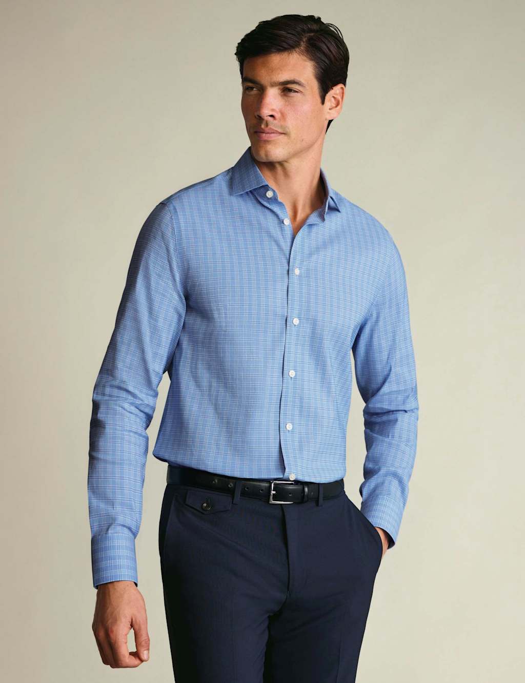 Charles Tyrwhitt Men's Non Iron Performance Twill Check Shirt - 15½/35in - Light Blue Mix - Available at M&S