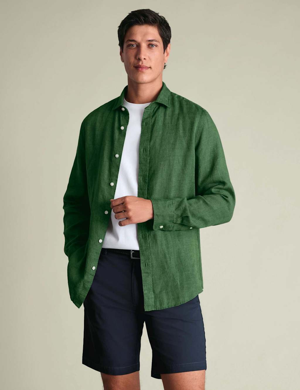 Charles Tyrwhitt Men's Slim Fit Pure Linen Shirt - M - Green - Available at M&S