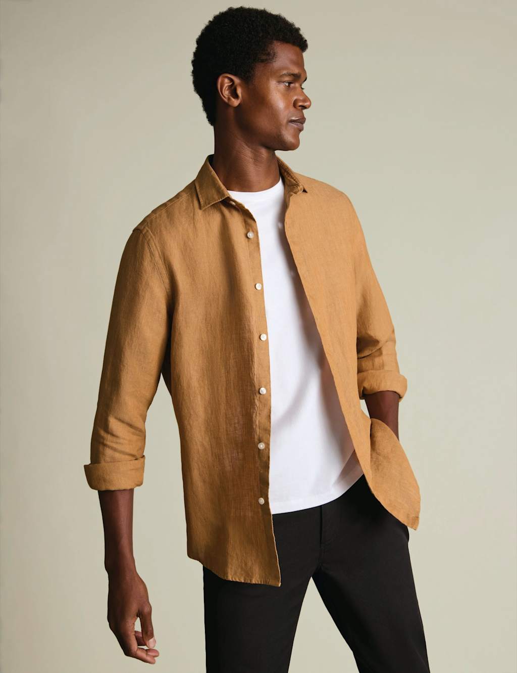 Charles Tyrwhitt Men's Slim Fit Pure Linen Shirt - M - Gold - Available at M&S