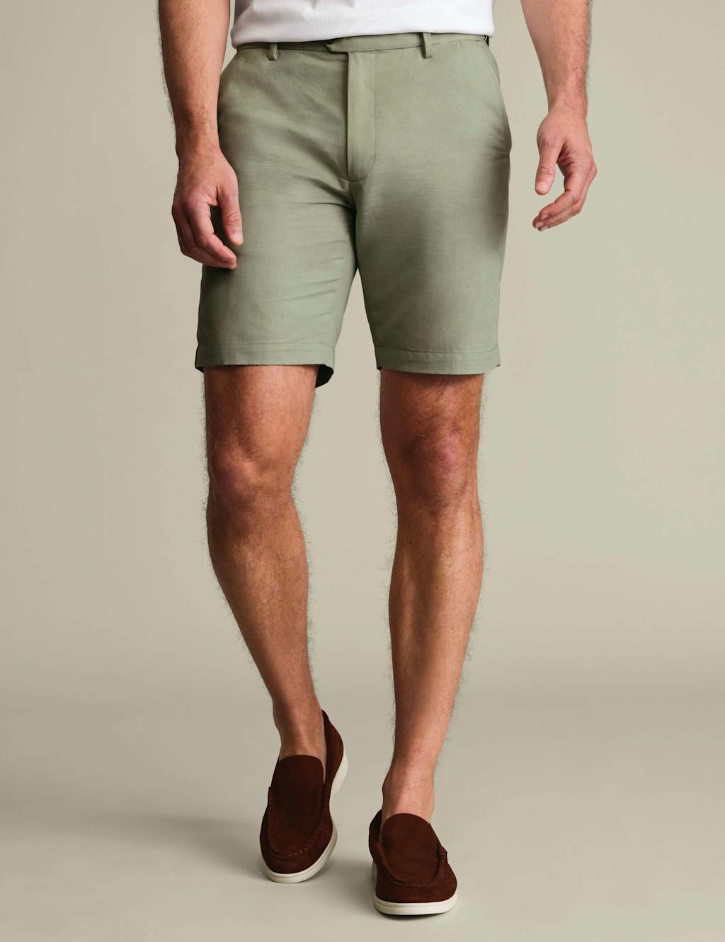 Charles Tyrwhitt Men's Linen Blend Flat Front Shorts - 44 - Light Blue - Available at M&S