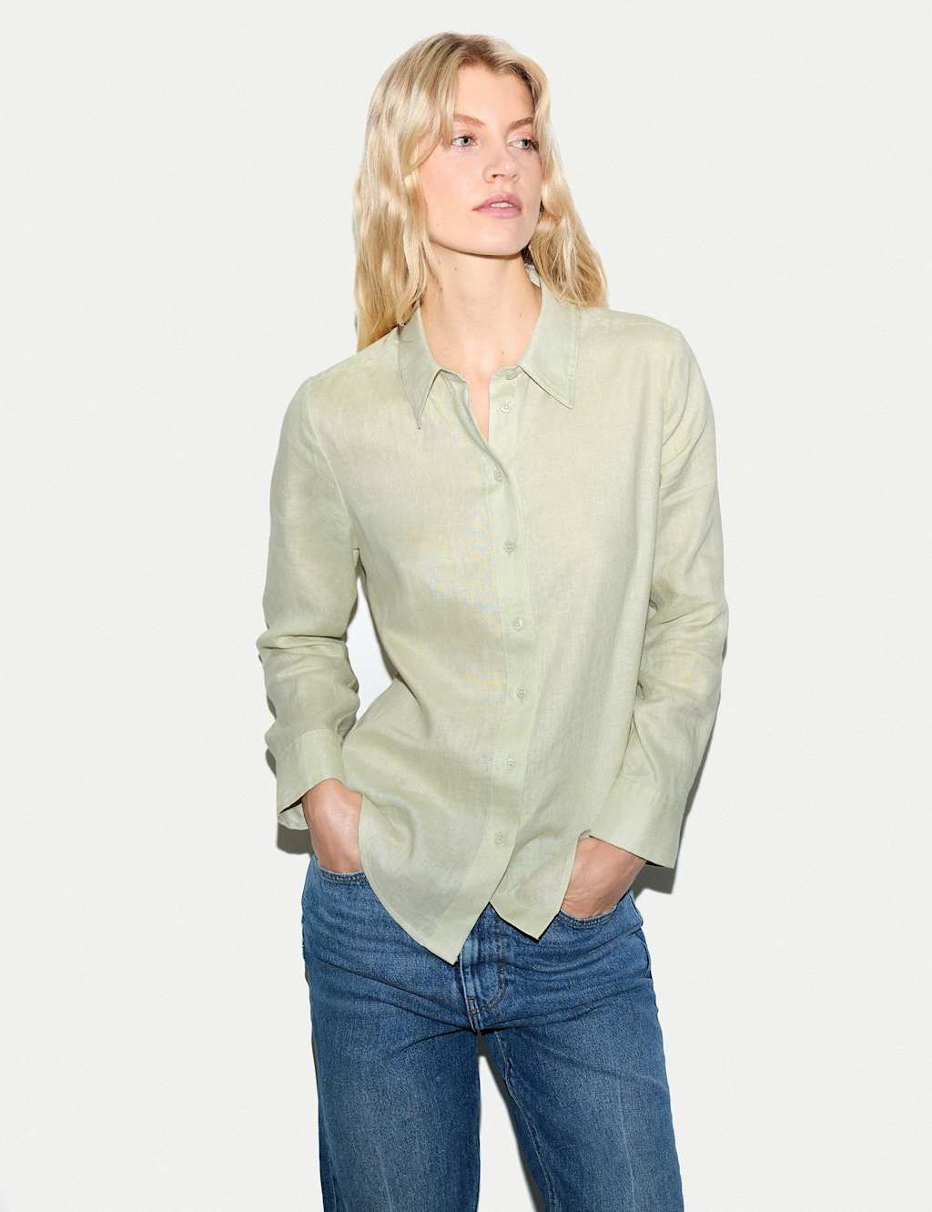 Jigsaw Women's Pure Linen Collared Shirt - 12 - Olive - Available at M&S