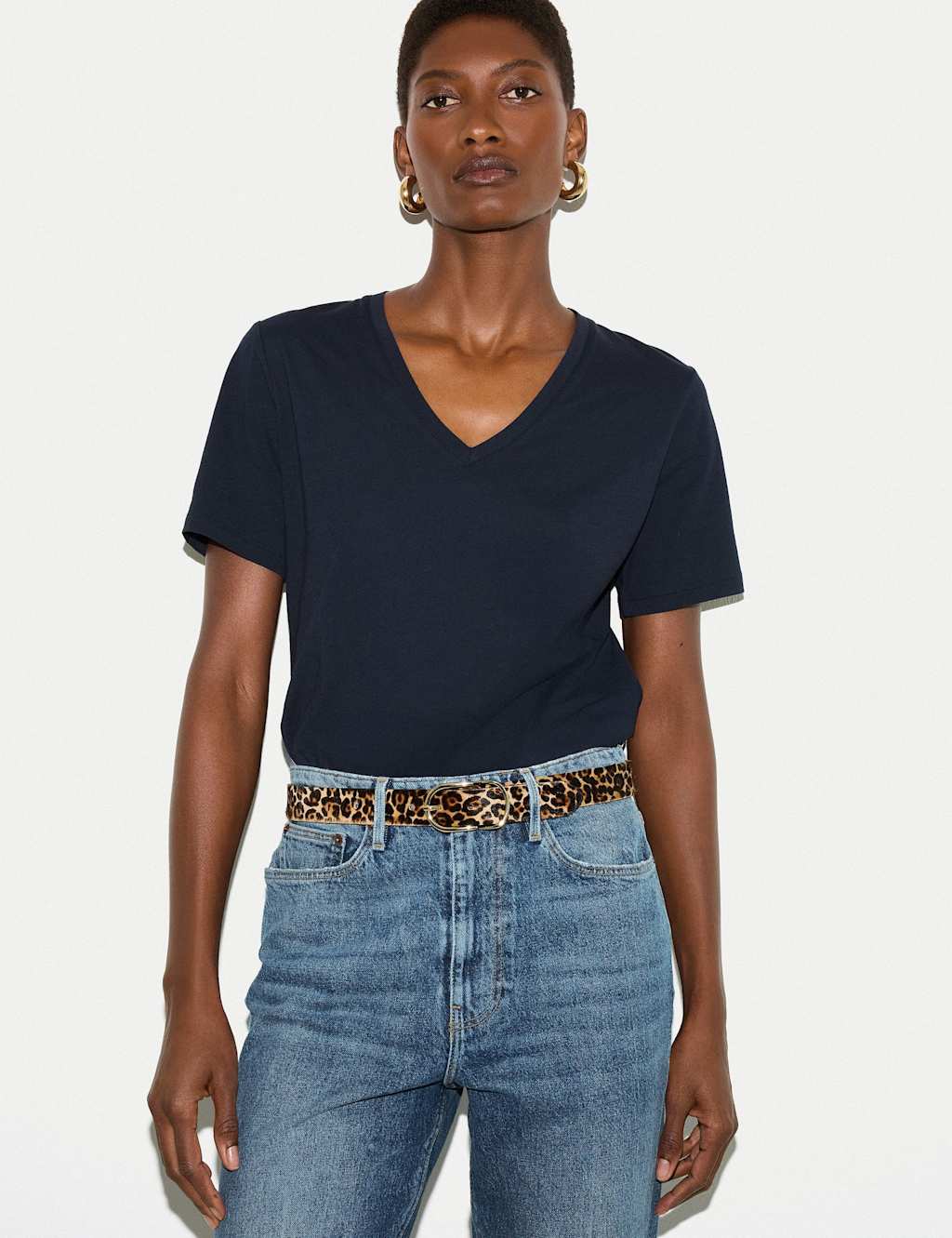 Jigsaw Women's Pure Cotton V-Neck T-Shirt - Extra Small - Navy - Available at M&S