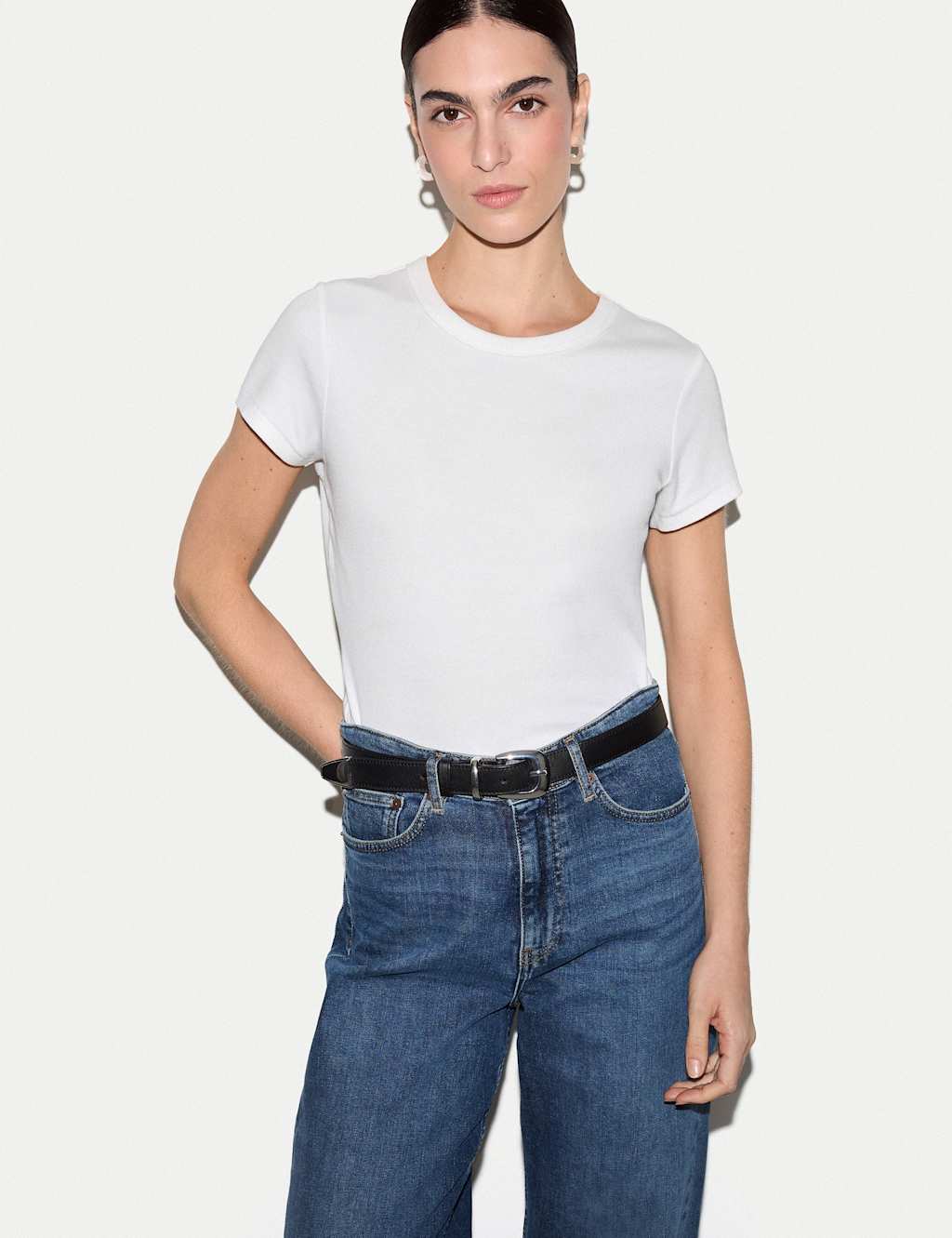 Jigsaw Women's Cotton Rich Straight Fit T-Shirt - Medium - White - Available at M&S