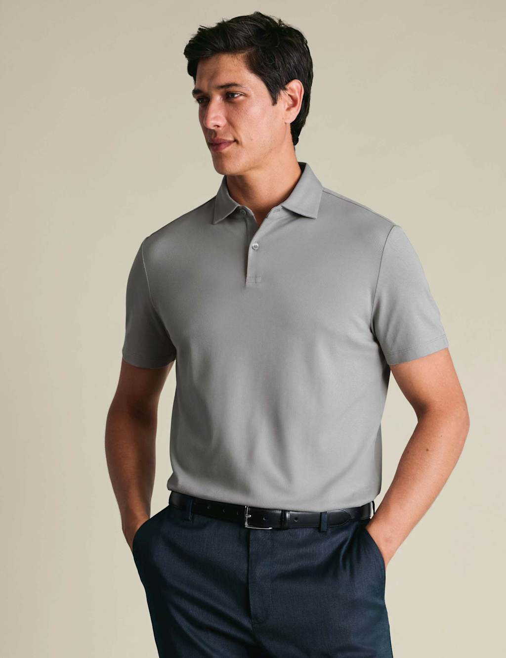 Charles Tyrwhitt Men's Cotton Rich Pique Short Sleeve Polo Shirt - L - Light Grey - Available at M&S
