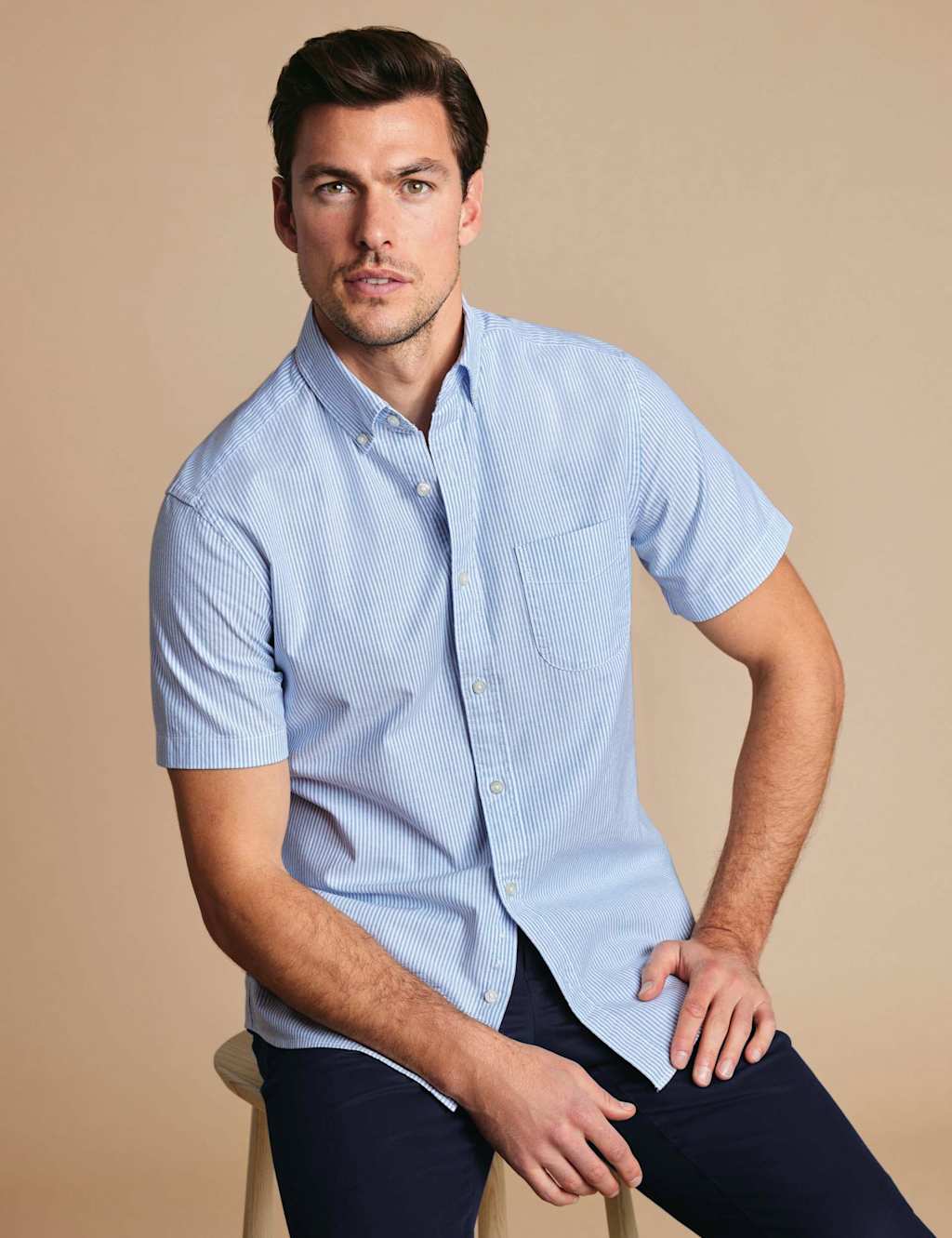 Charles Tyrwhitt Men's Short Sleeve Button Down Oxford Shirt - S - Blue Mix - Available at M&S