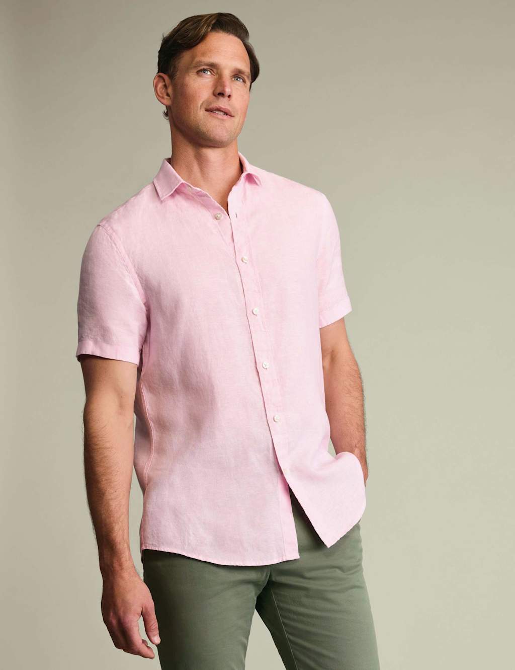 Charles Tyrwhitt Men's Slim Fit Pure Linen Short Sleeve Shirt - M - Pink - Available at M&S