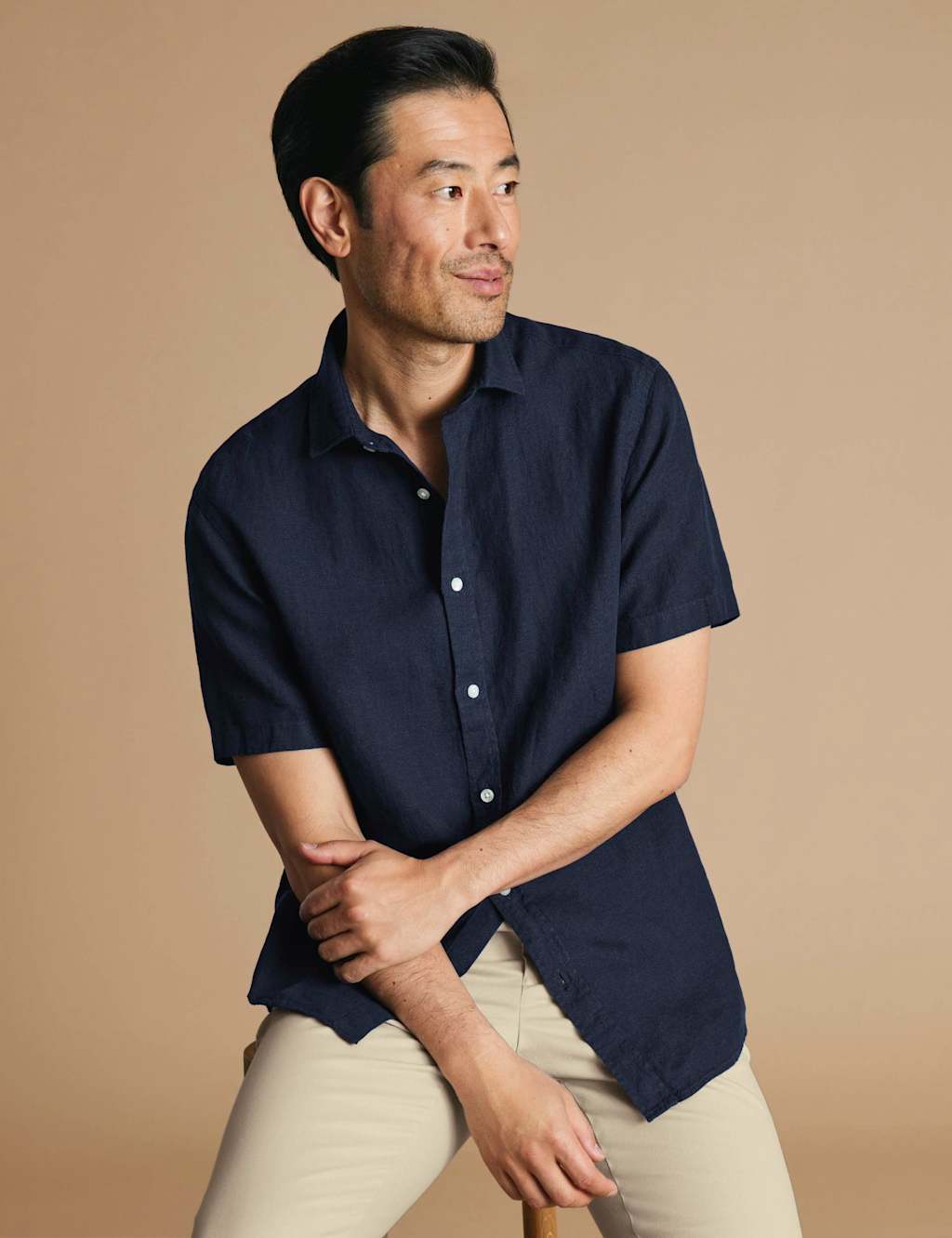 Charles Tyrwhitt Men's Slim Fit Pure Linen Short Sleeve Shirt - L - Navy - Available at M&S