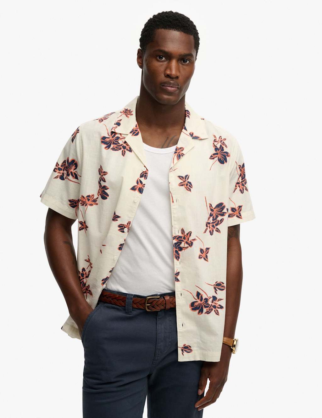 Superdry & Co Men's Relaxed Fit Pure Cotton Floral Shirt - XL - Cream - Available at M&S
