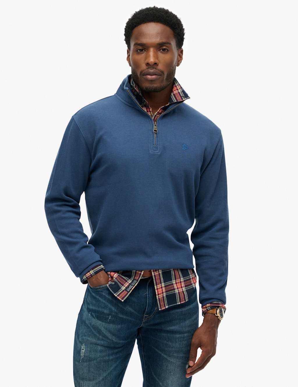 Superdry & Co Men's Pure Cotton Ribbed Half Zip Jumper - S - Blue - Available at M&S