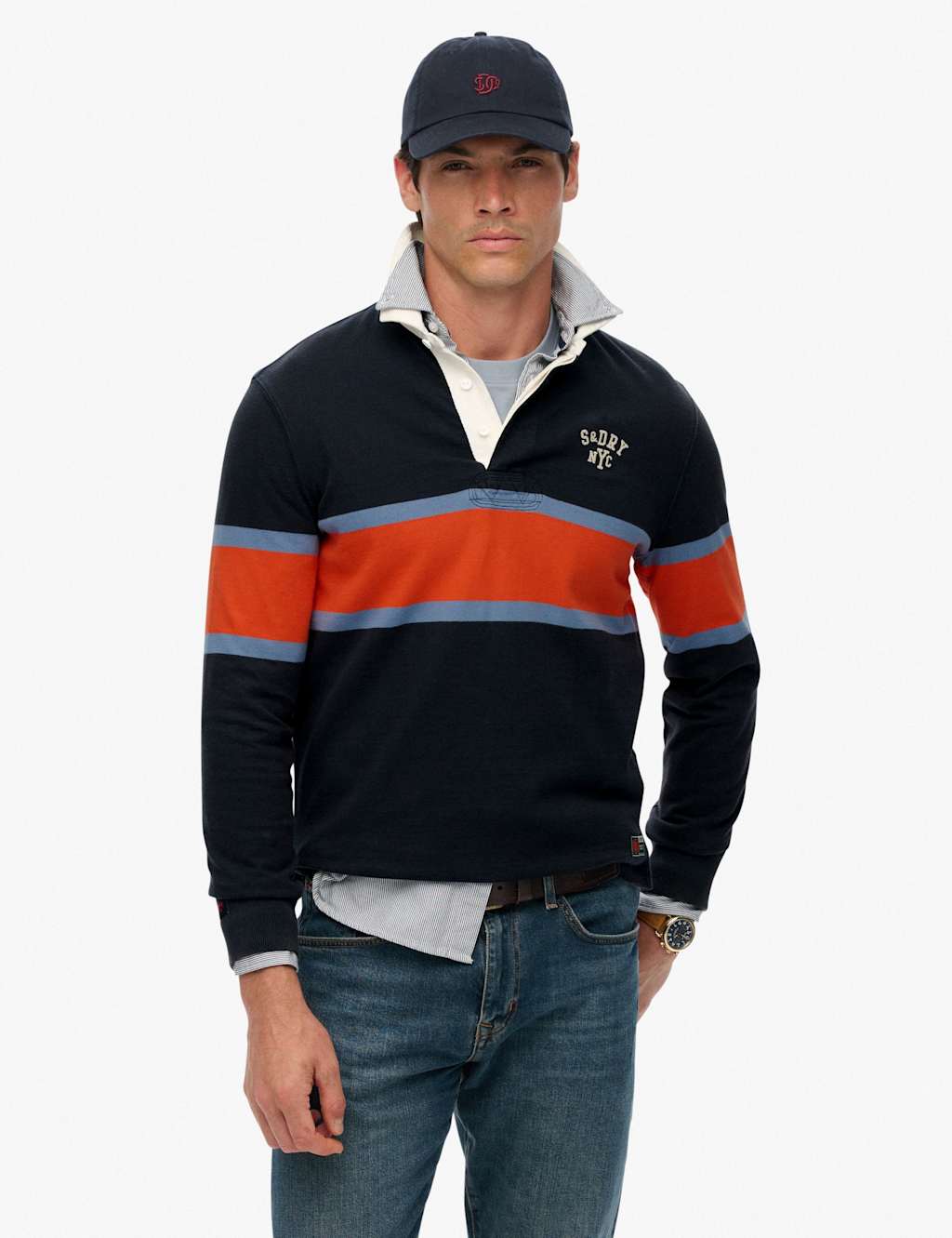 Superdry & Co Men's Pure Cotton Striped Rugby Top - M - Navy - Available at M&S