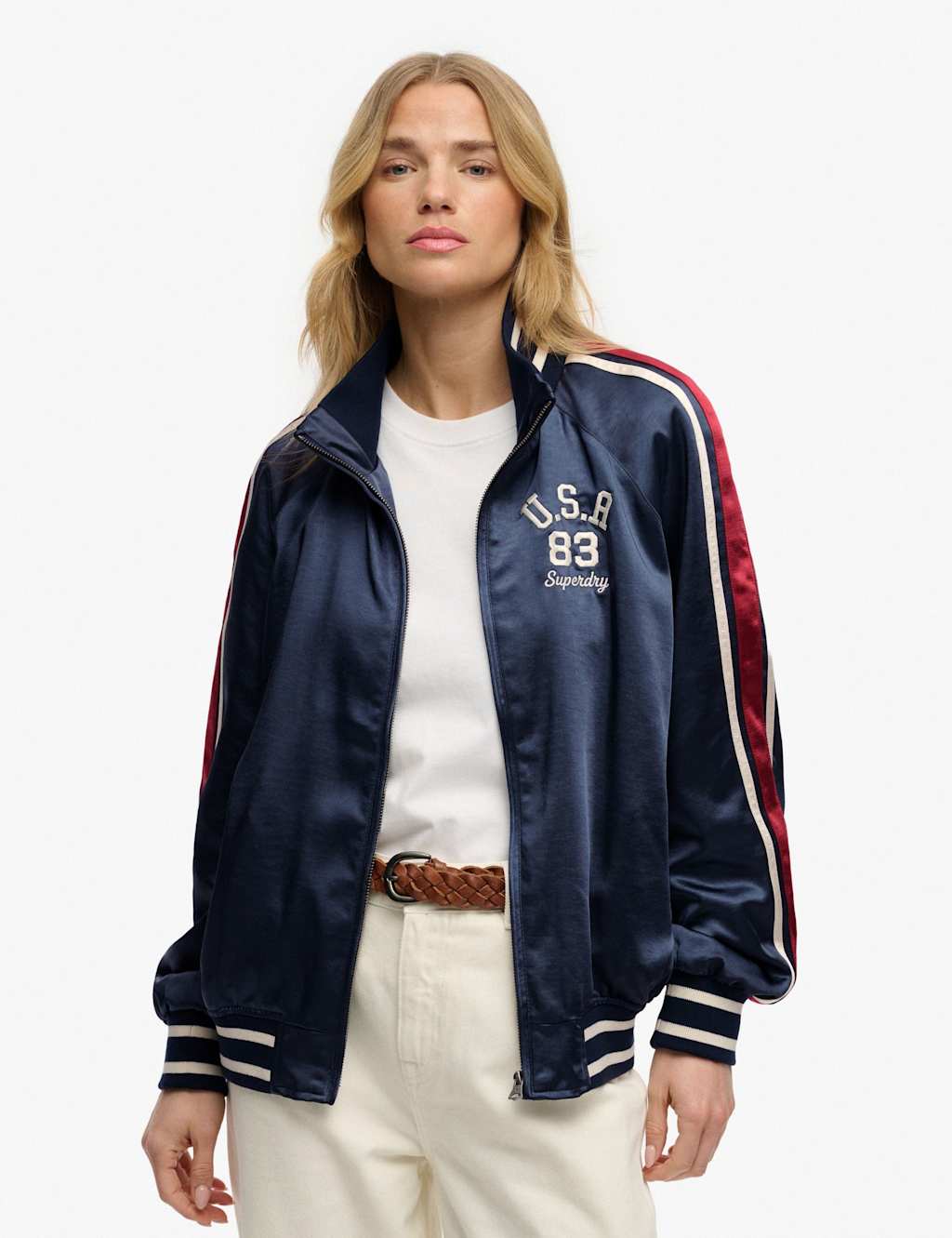 Superdry & Co Women's Striped Relaxed Track Jacket - 16 - Navy - Available at M&S