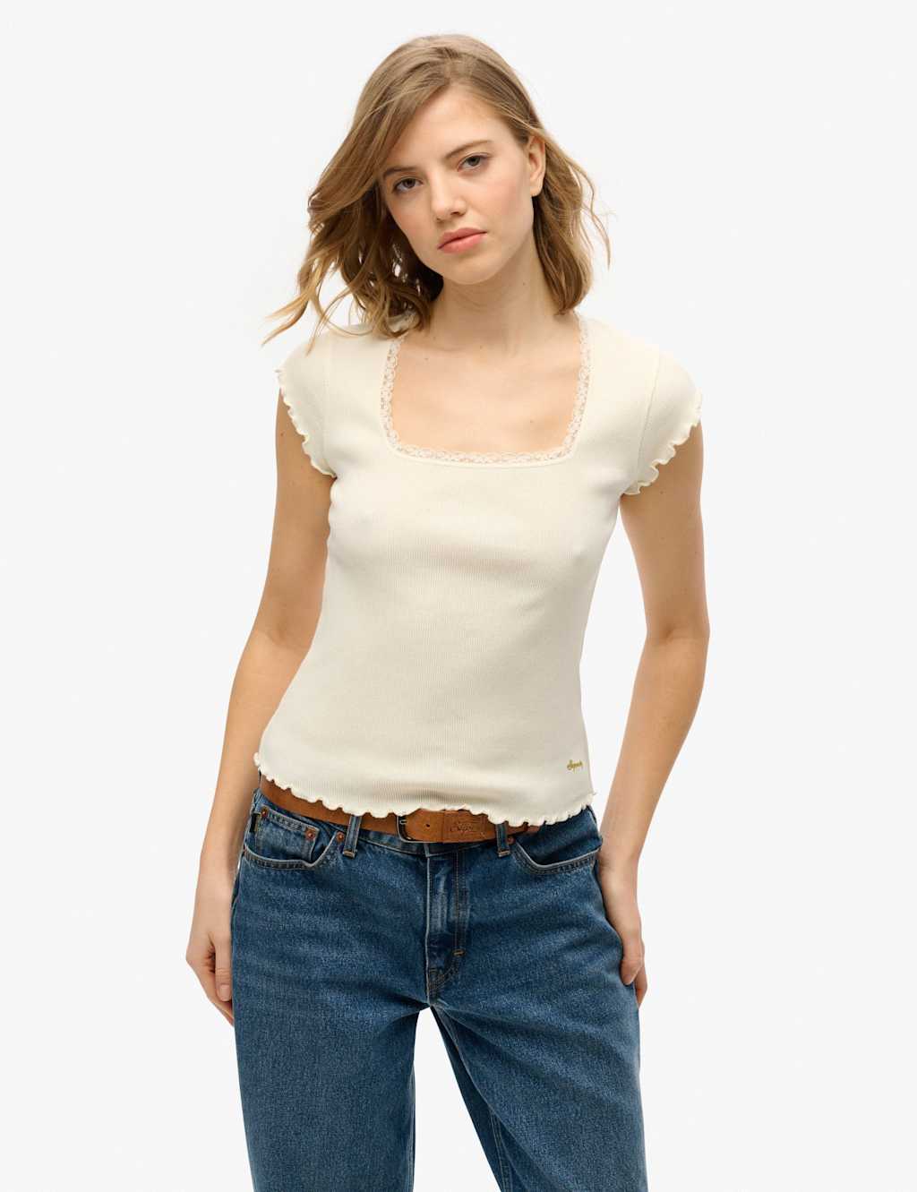 Superdry & Co Women's Pure Cotton Ribbed Square Neck T-Shirt - 10 - White - Available at M&S