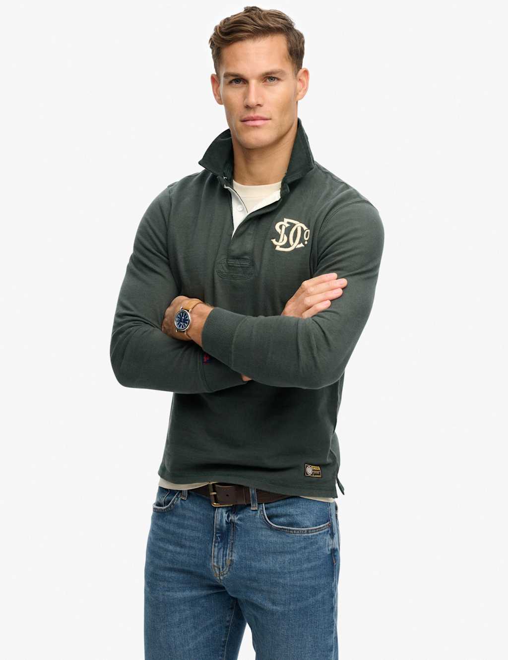 Superdry & Co Men's Pure Cotton Jersey Embroidered Rugby Shirt - L - Green - Available at M&S