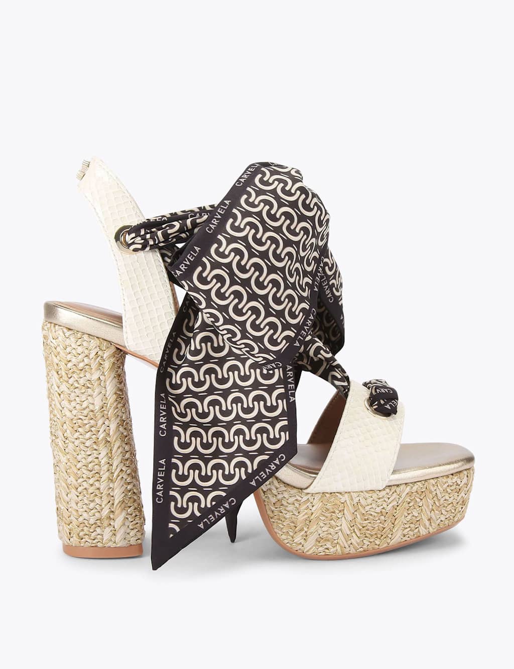 Carvela Women's Satin Scarf Block Heel Platform Sandals - 3 - Cream Mix - Available at M&S