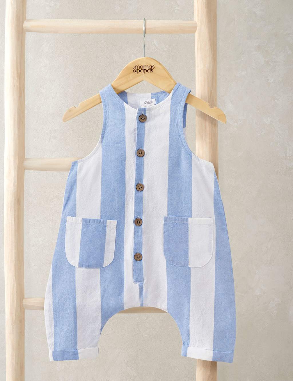 Mamas & Papas Boys Pure Cotton Striped Romper (0-3 Years) - 12-18 Months - Blue - Available at M&S