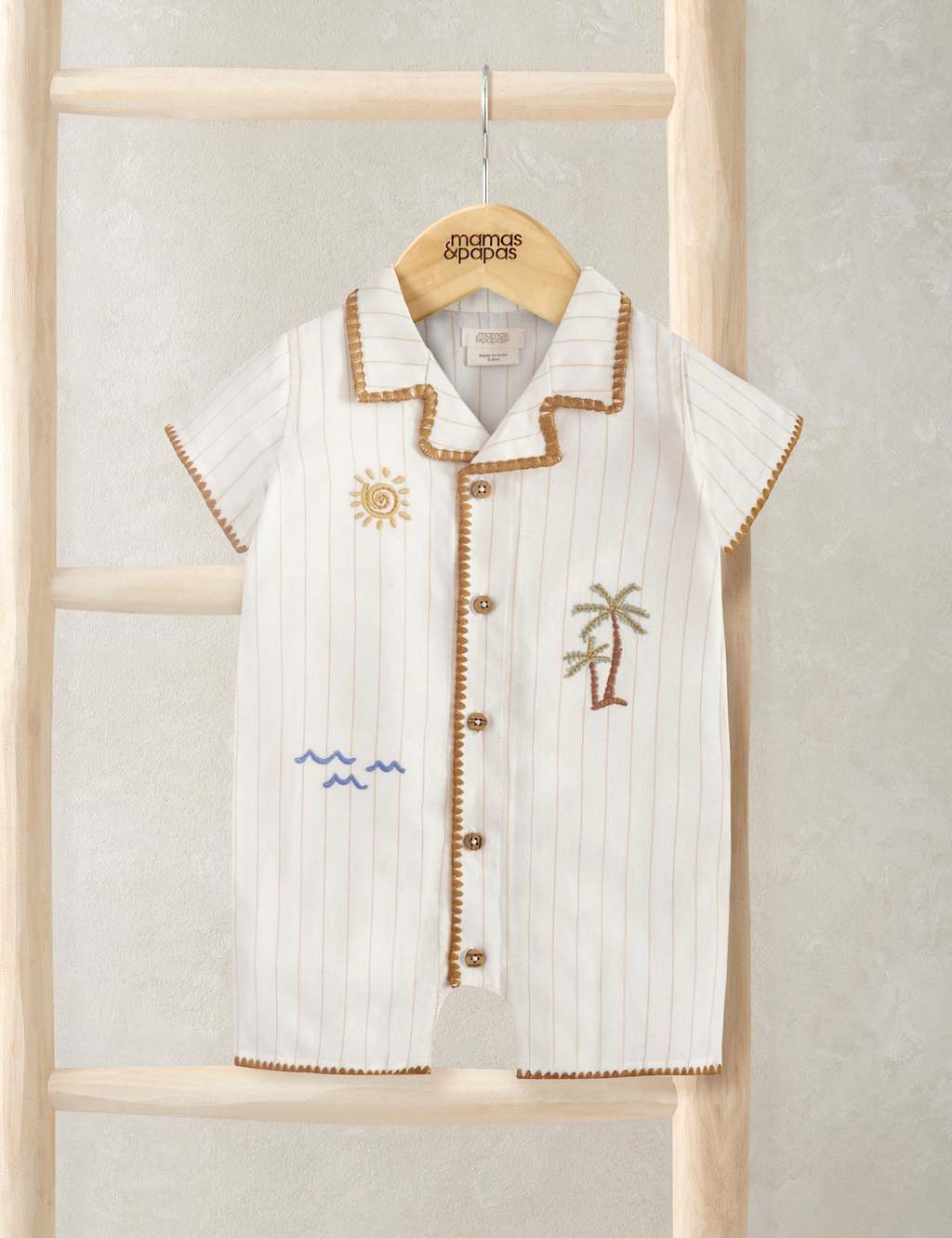 Mamas & Papas Boys Pure Cotton Patterned Romper (0-18 Months) - Newborn - 1 Months - Cream - Available at M&S