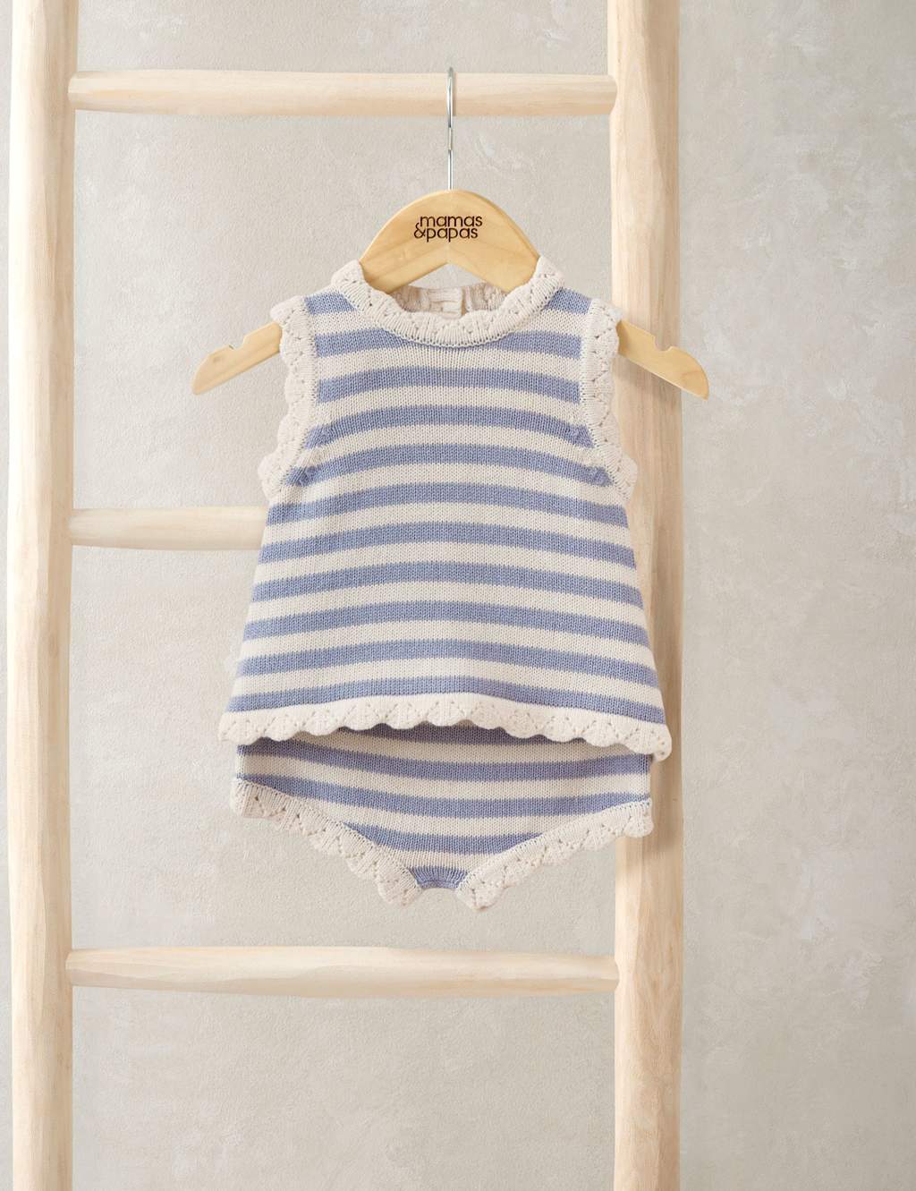 Mamas & Papas Girls 2 Piece Pure Cotton Striped Top & Shorts Set (0-3 Yrs) - Newborn - 1 Months - Blue - Available at M&S
