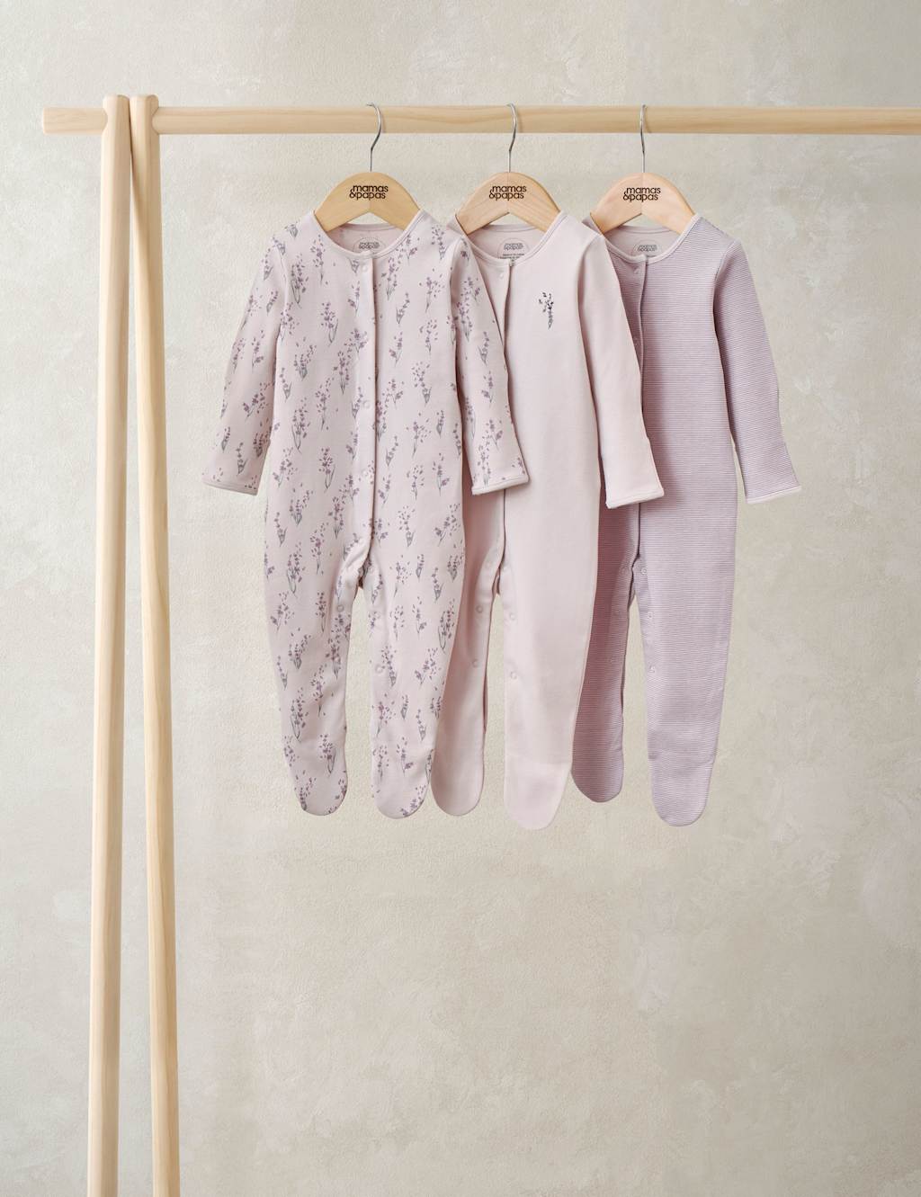 Mamas & Papas Girls 3 Pack Pure Cotton Lavender Sleepsuits (0-24 Months) - Newborn - Multi - Available at M&S