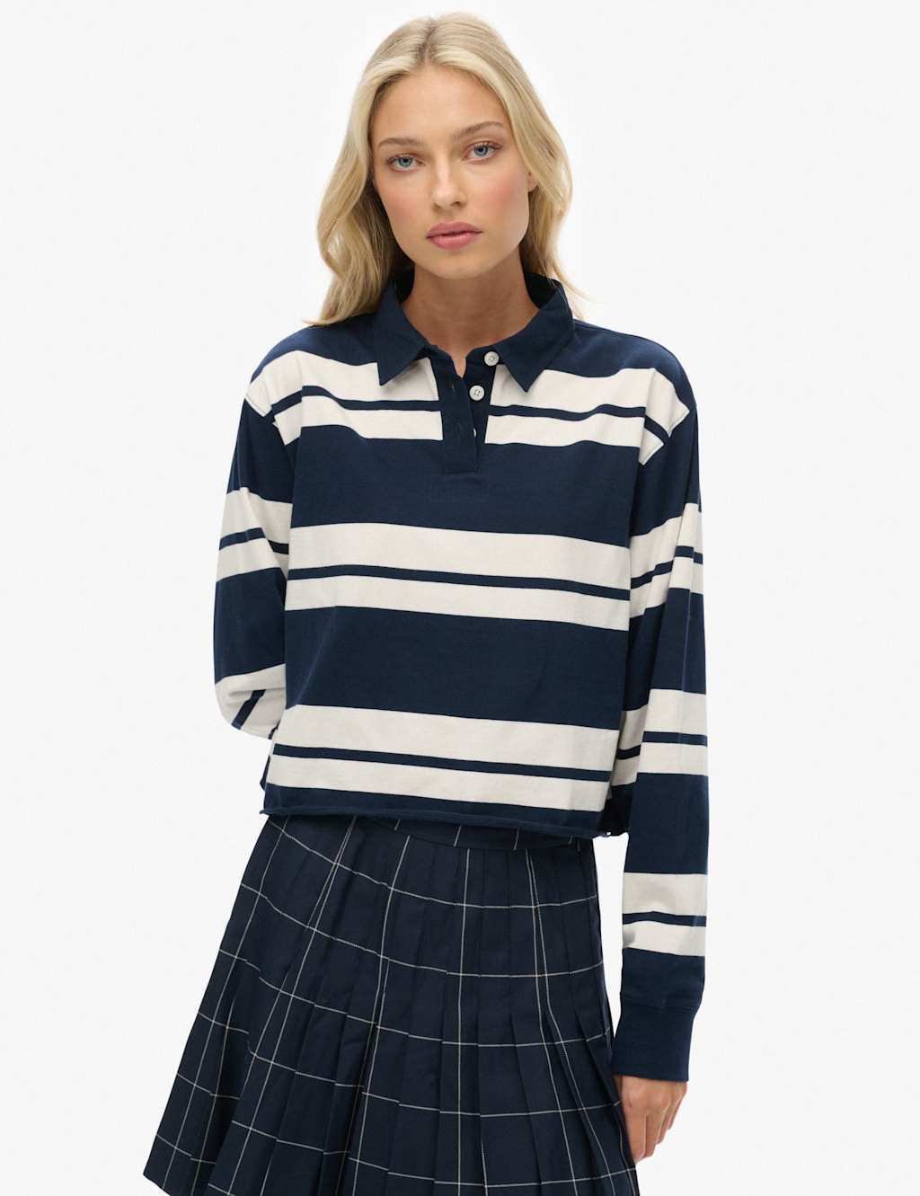 Superdry & Co Women's Pure Cotton Striped Rugby Top - 10 - Navy Mix - Available at M&S