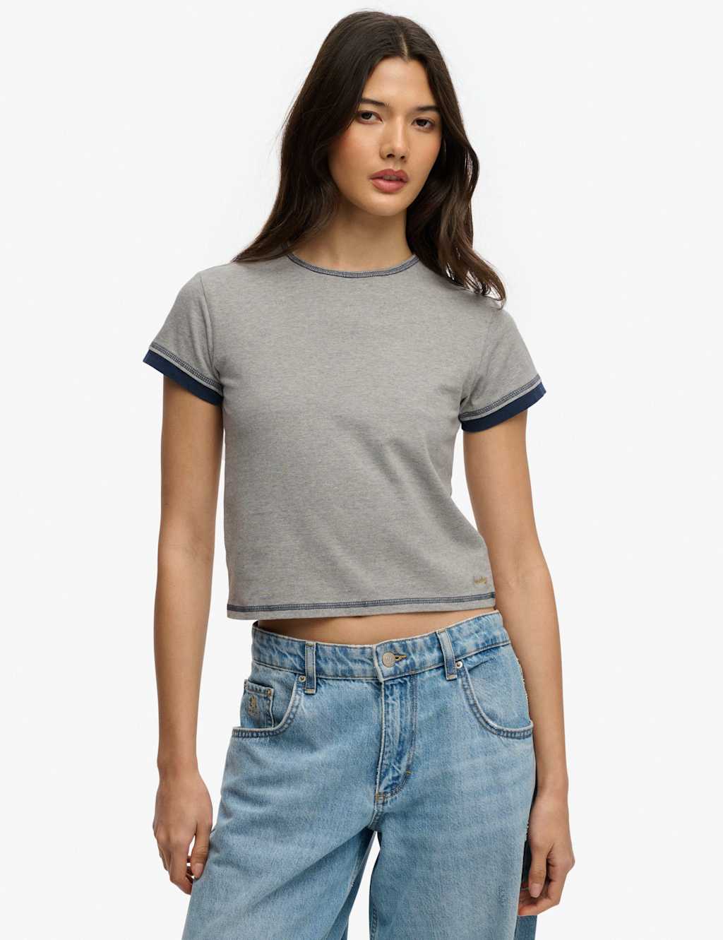 Superdry & Co Women's Cotton Rich Layered Crop T-Shirt - 14 - Grey - Available at M&S