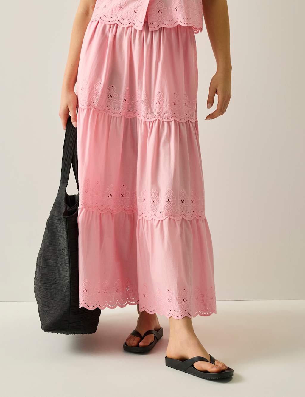 Regatta Women's Deiana Pure Cotton Broderie Midi Tiered Skirt - 12 - Pink - Available at M&S
