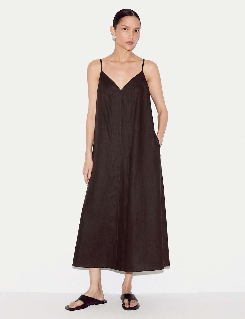 Jigsaw Pure Linen Midaxi Slip Dress Brown