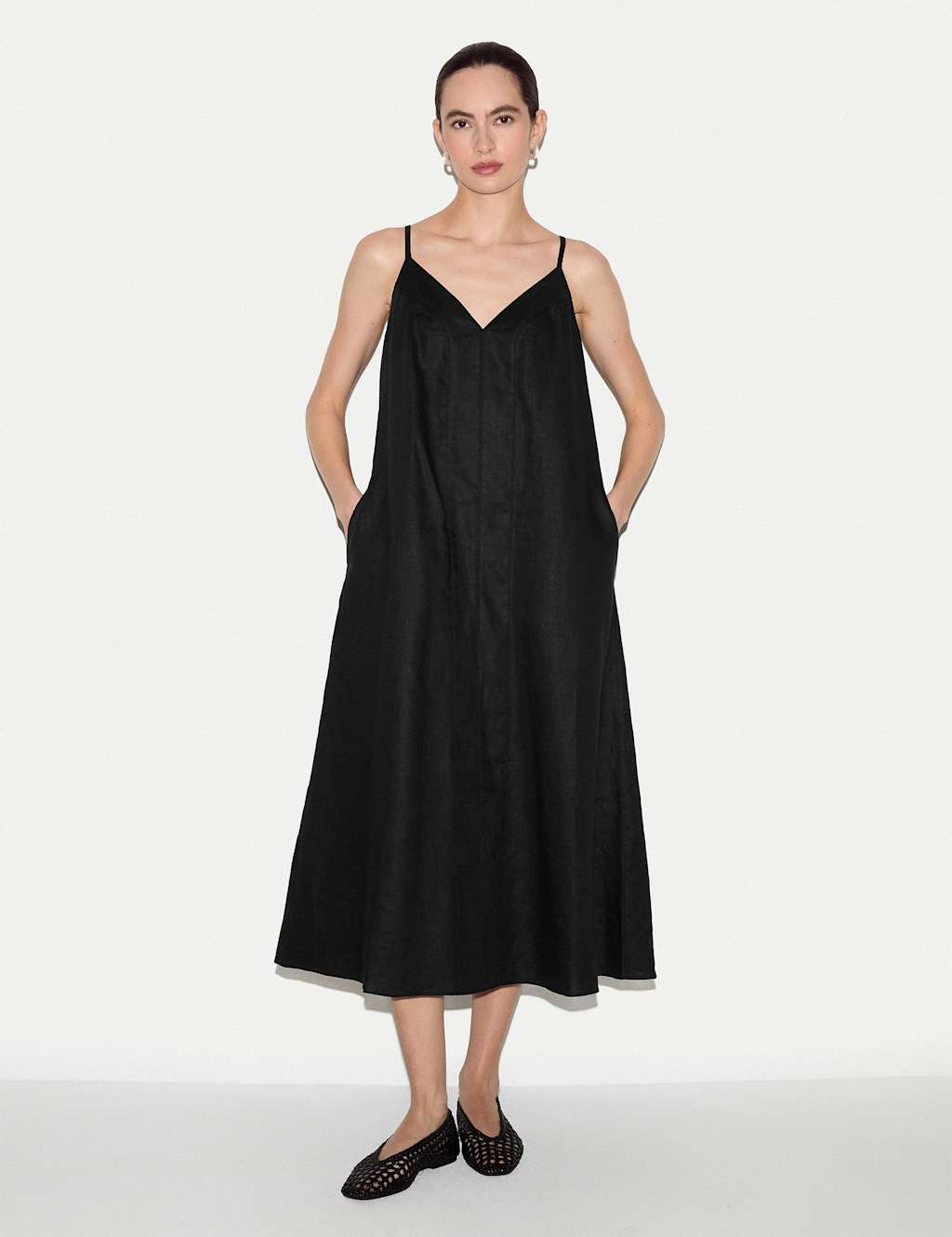 Jigsaw Pure Linen Midaxi Slip Dress Black