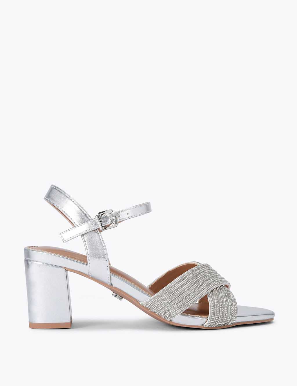 Carvela Women's Wide Fit Metallic Sparkle Block Heel Sandals - 8 - Silver - Available at M&S