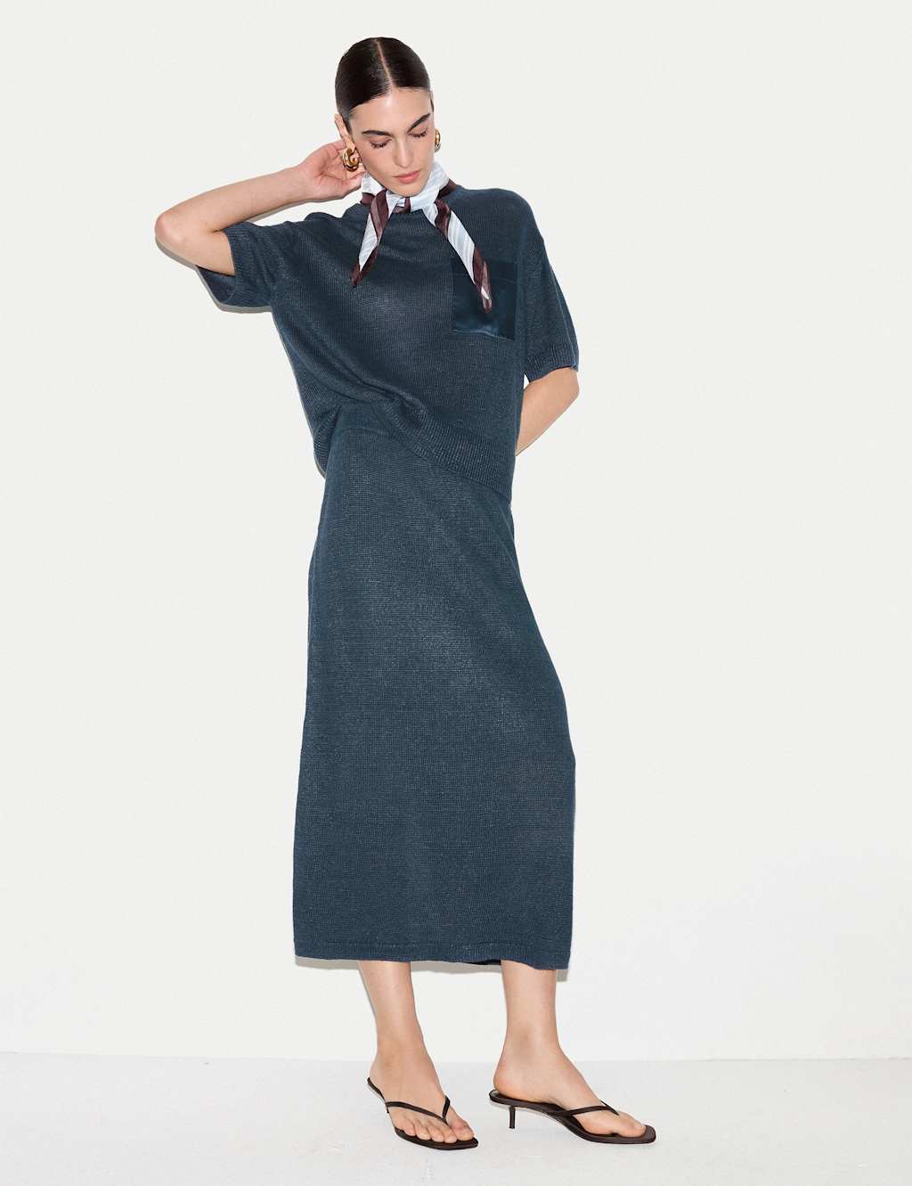 Jigsaw Pure Linen Pocket Detail Midi Pencil Skirt Blue
