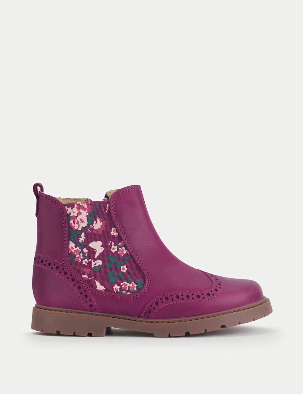 Start-Rite Girls Leather Floral Chelsea Boots (6 Small-4 Large) - 6½ - Berry - Available at M&S