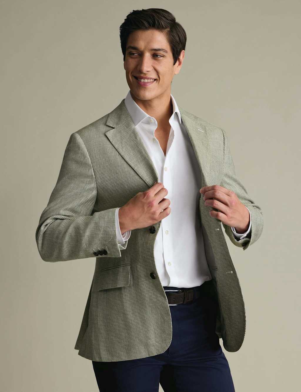 Charles Tyrwhitt Men's Slim Fit Pure Linen Check Suit Jacket - 46 - Green Mix - Available at M&S
