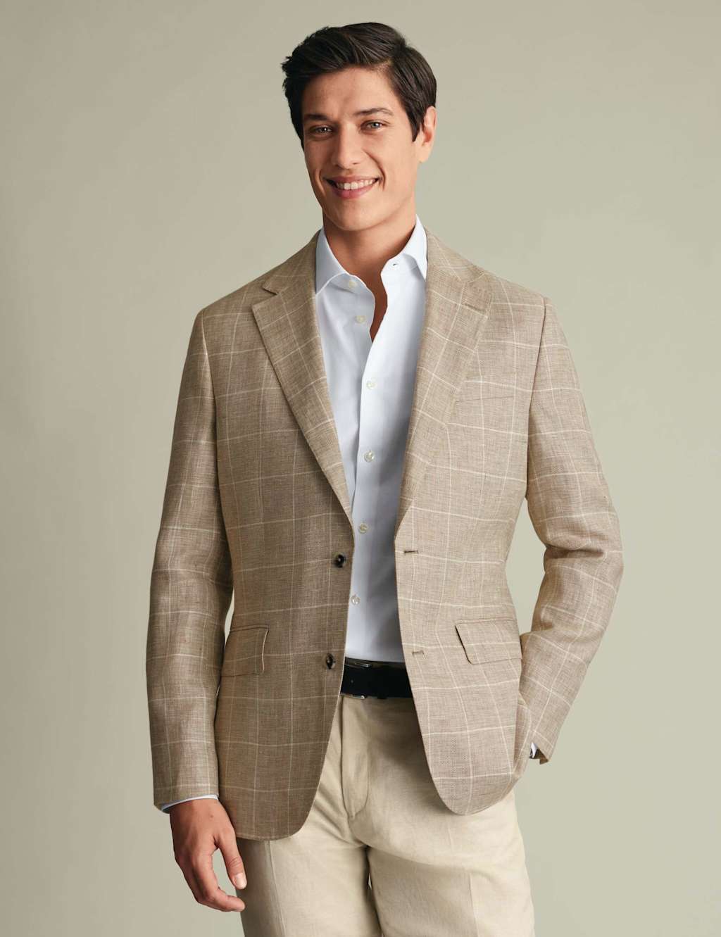 Charles Tyrwhitt Men's Slim Fit Pure Linen Check Suit Jacket - 40 - Camel Mix - Available at M&S
