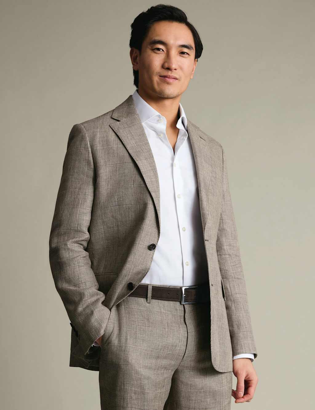 Charles Tyrwhitt Men's Slim Fit Pure Linen Check Suit Jacket - 42 - Brown Mix - Available at M&S