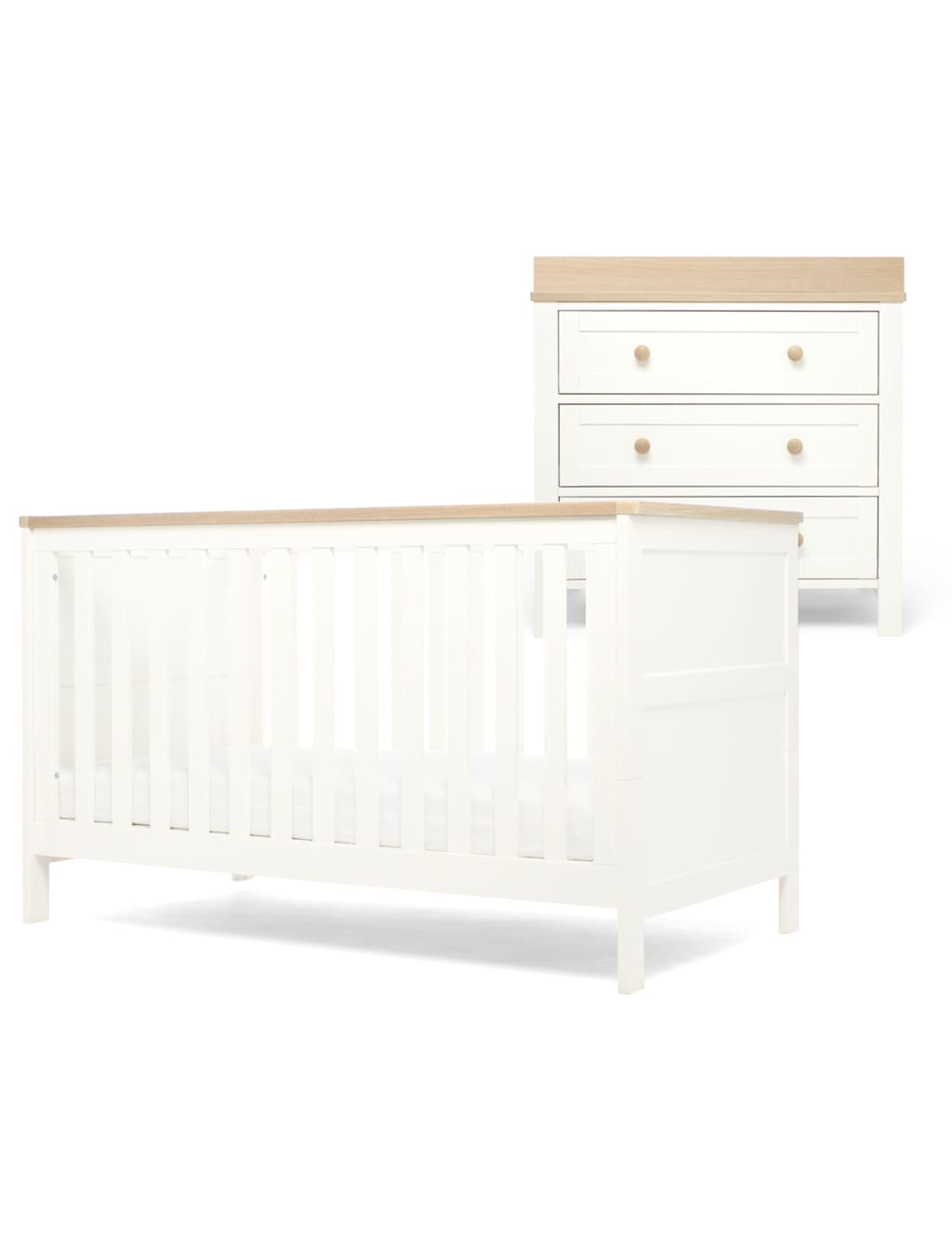 Mamas & Papas Wedmore 2 Piece Cot Bed Set - White/Oak - White Mix - Available at M&S