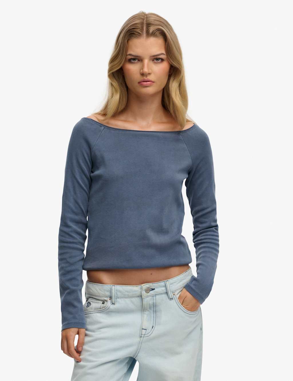 Superdry & Co Women's Pure Cotton Slim Fit Off The Shoulder Top - 8 - Navy - Available at M&S