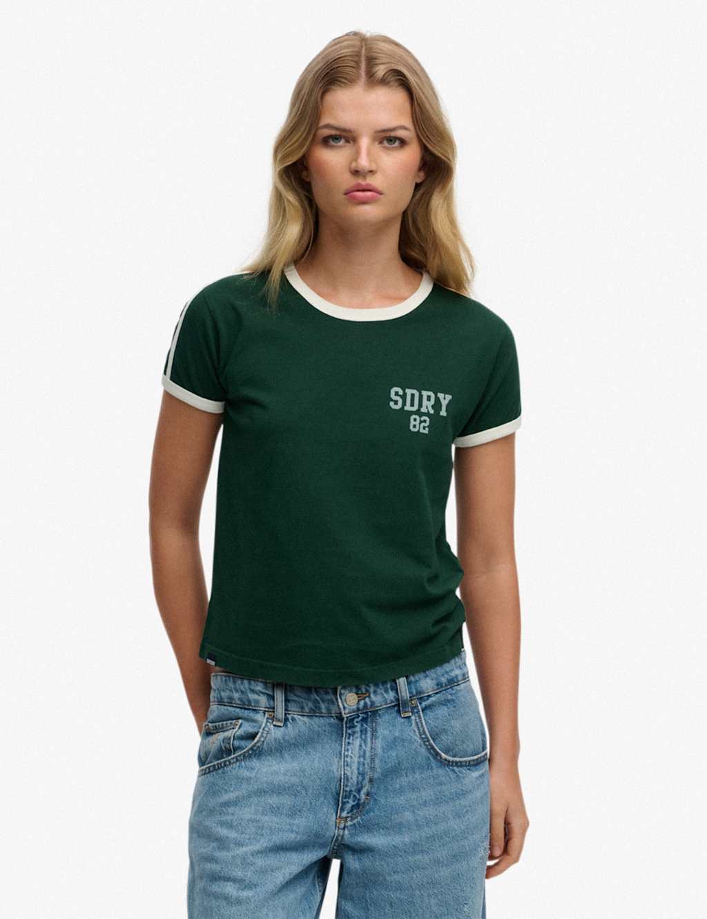 Superdry & Co Women's Pure Cotton Slim Fit Side Stripe Ringer Tee - 10 - Green - Available at M&S