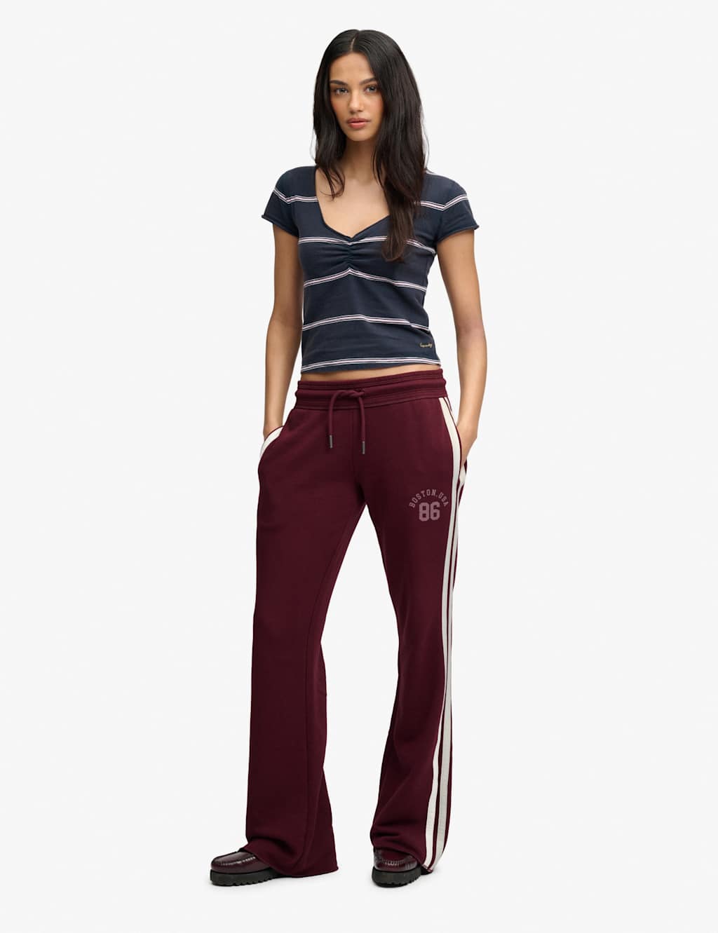 Superdry & Co Women's Cotton Rich Side Stripe Wide Leg Joggers - 10 - Red - Available at M&S