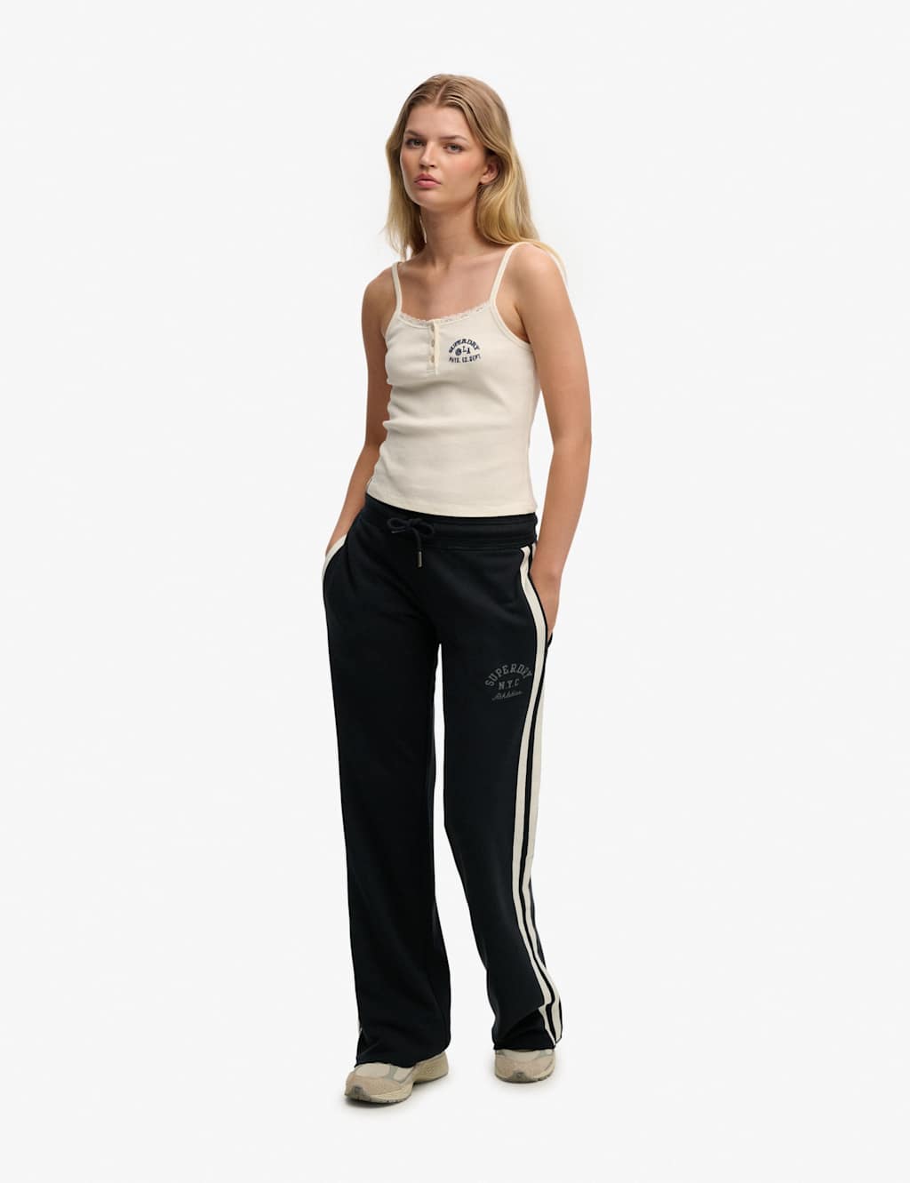 Superdry & Co Women's Cotton Rich Side Stripe Wide Leg Joggers - 8 - Navy - Available at M&S
