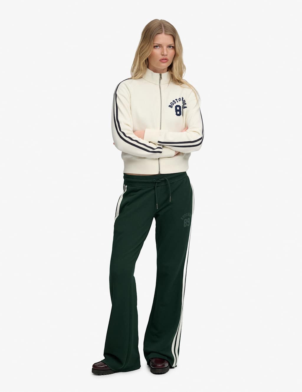 Superdry & Co Women's Cotton Rich Side Stripe Wide Leg Joggers - 8 - Green - Available at M&S