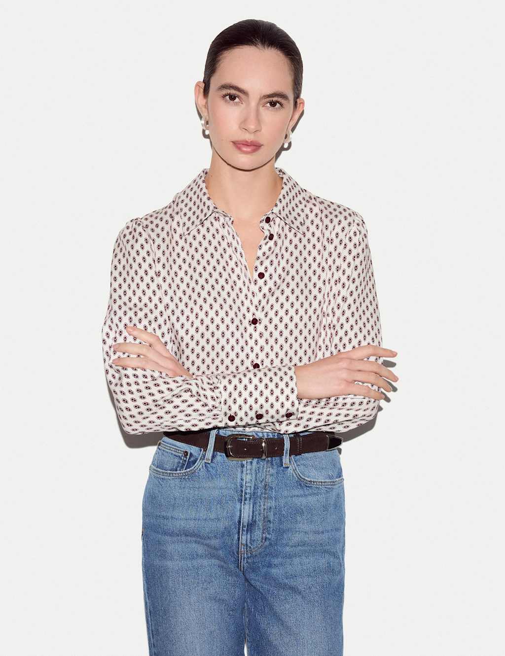 Jigsaw Women's Geometric Collared Shirt - 14 - Cream Mix - Available at M&S