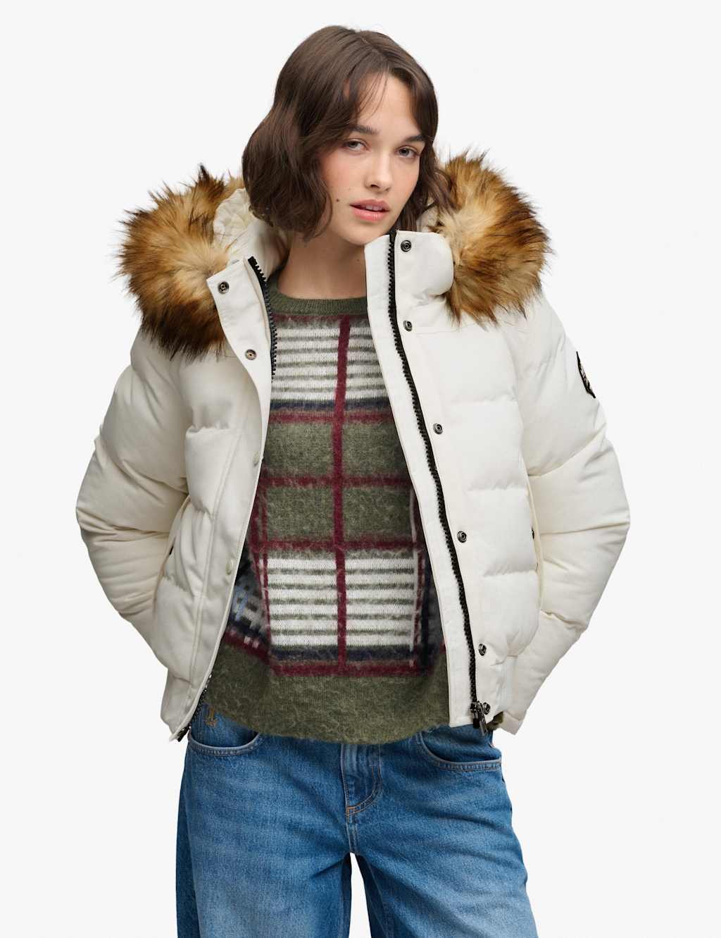Superdry & Co Women's Hooded Faux Fur Trim High Neck Bomber Jacket - 16 - White - Available at M&S