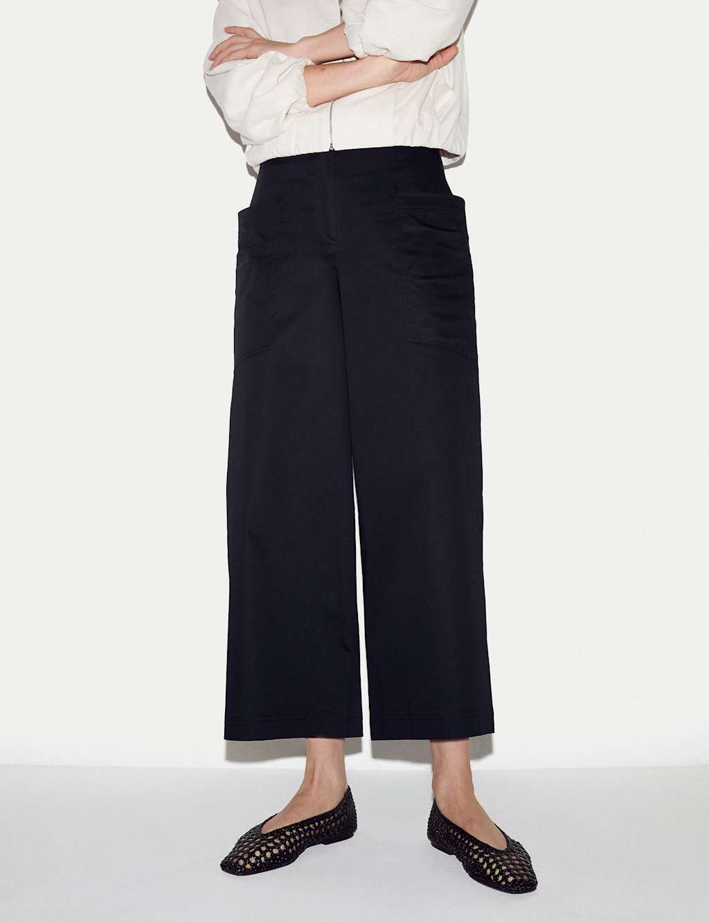 Jigsaw Women's Cotton Rich Tailored Ankle Grazer Trousers - 12 - Black Mix - Available at M&S