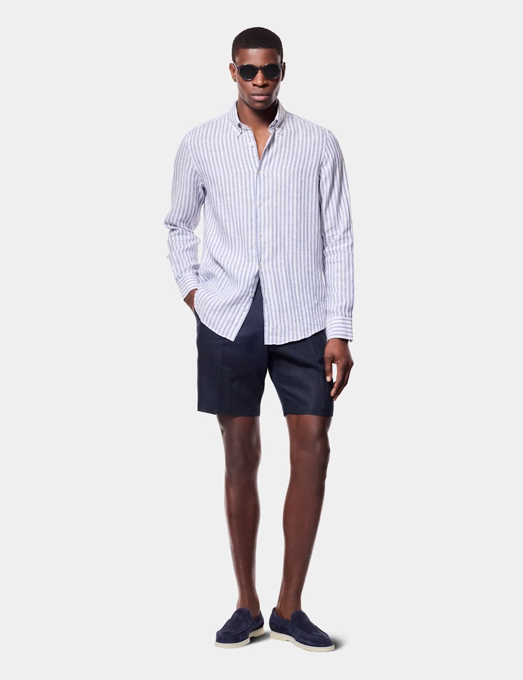 Hawes & Curtis Men's Slim Fit Stripe Linen Shirt - M - Navy Mix - Available at M&S