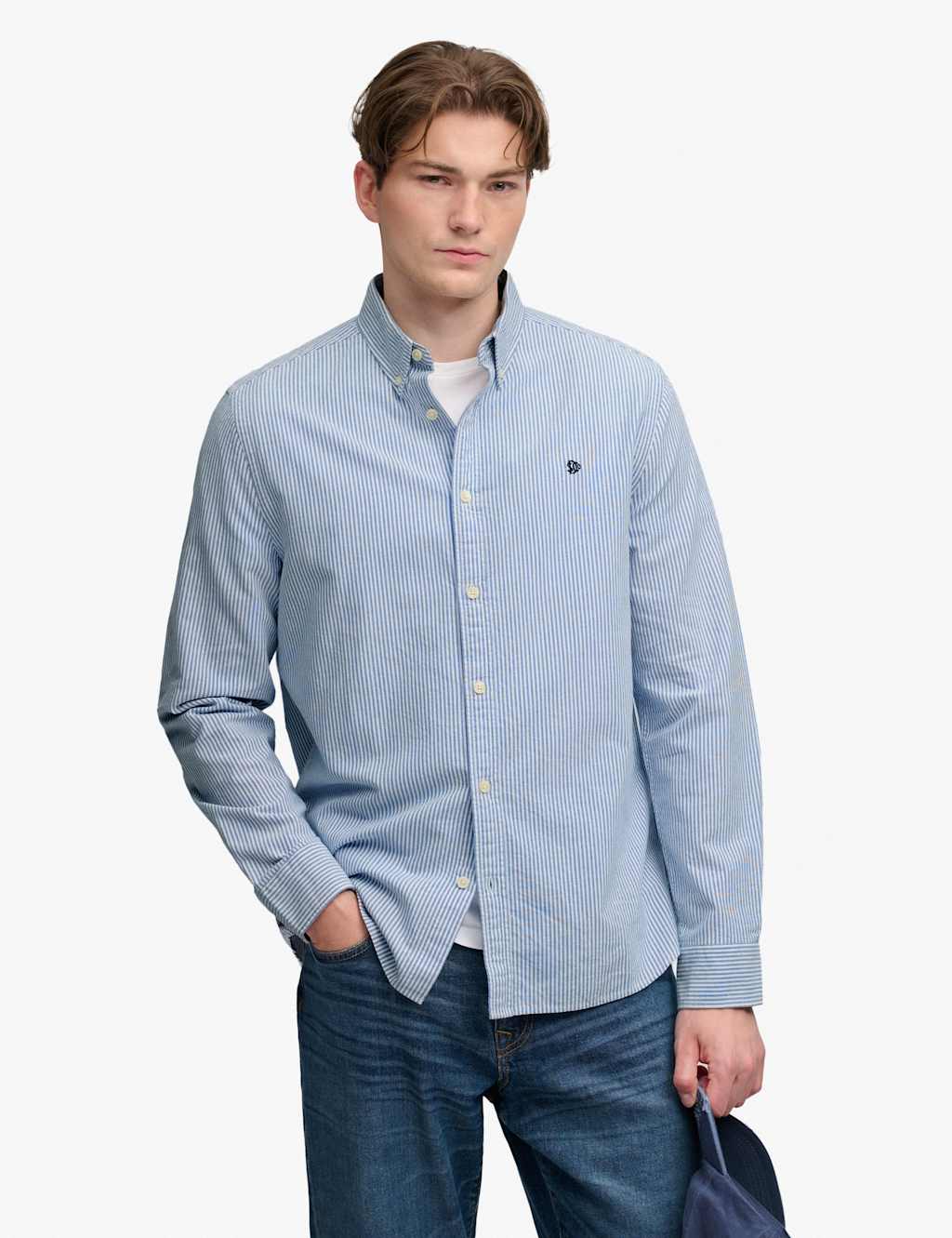 Superdry & Co Men's Relaxed Fit Pure Cotton Striped Oxford Shirt - L - Light Blue - Available at M&S