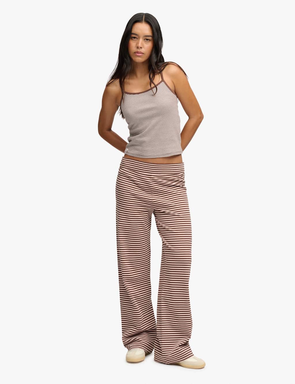 Superdry & Co Women's Cotton Rich Striped Fold Over Joggers - 10 - Brown Mix - Available at M&S