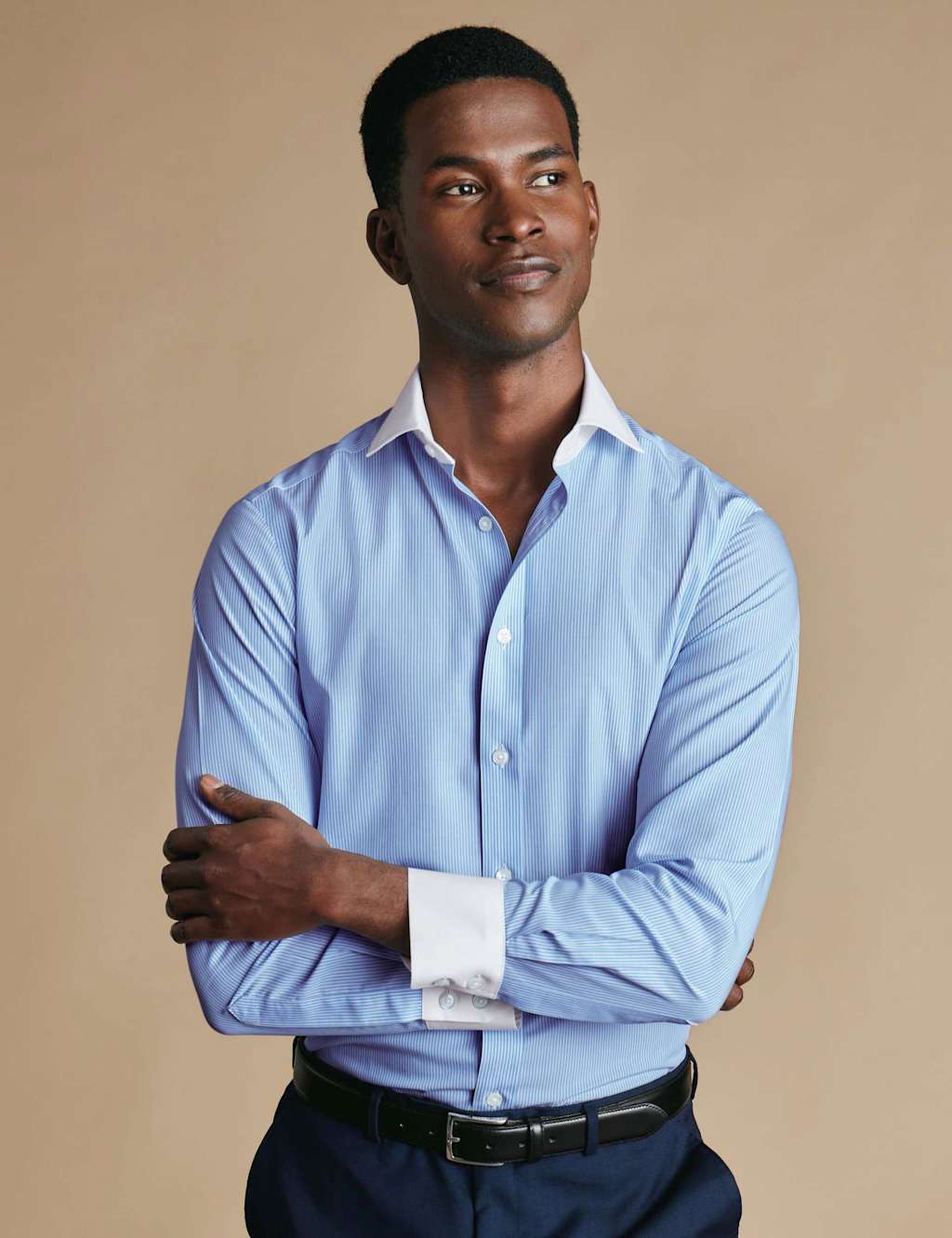 Charles Tyrwhitt Men's Slim Fit Non-Iron Pure Cotton Striped Winchester Shirt - 15½/35in - Blue - Available at M&S