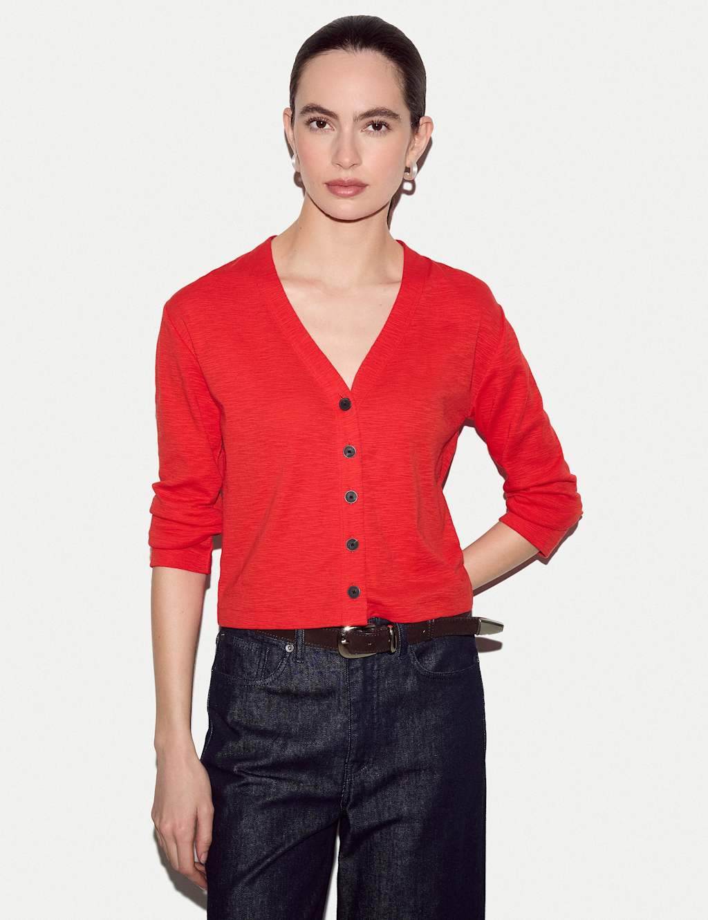 Jigsaw Women's Cotton Luxe V Cardigan - Medium - Red - Available at M&S