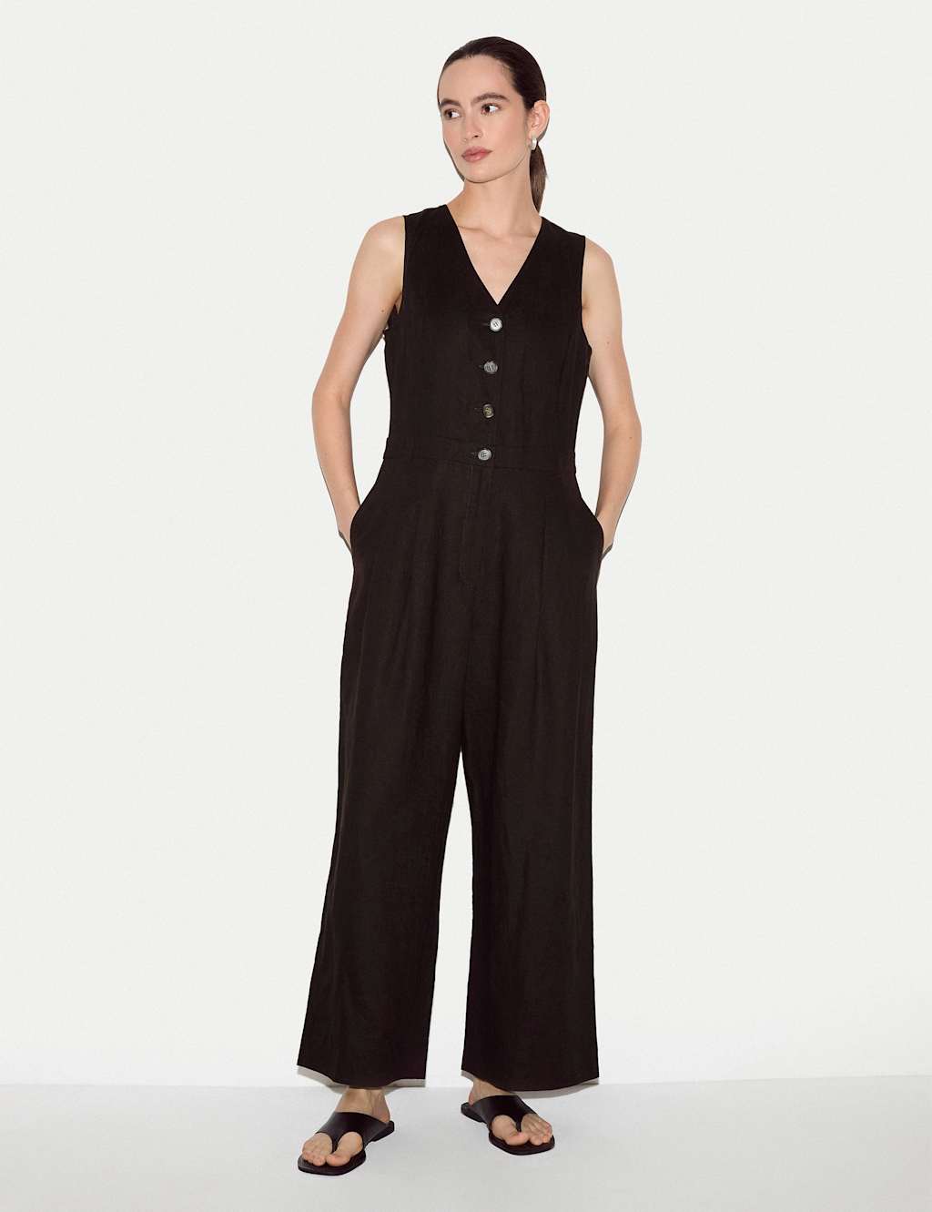 Jigsaw Women's Pure Linen Waistcoat Jumpsuit - 10 - Brown - Available at M&S